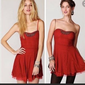 Vintage Free People lace strapless beaded dress